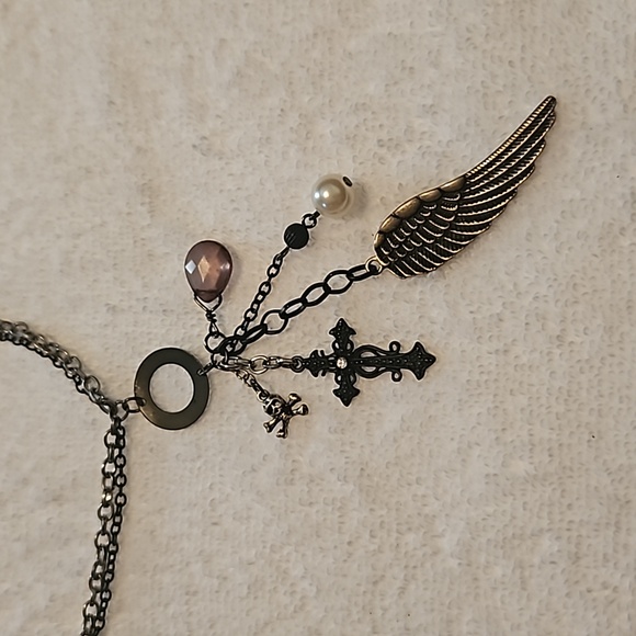 Rock/Goth necklace; wear as is or use the 5 charms separately! 12-inch chain - Picture 2 of 2